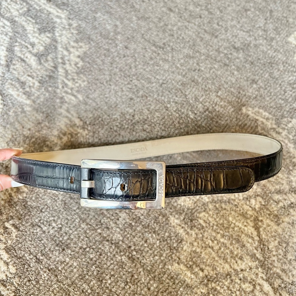Escada Black Croc Embossed Leather Belt